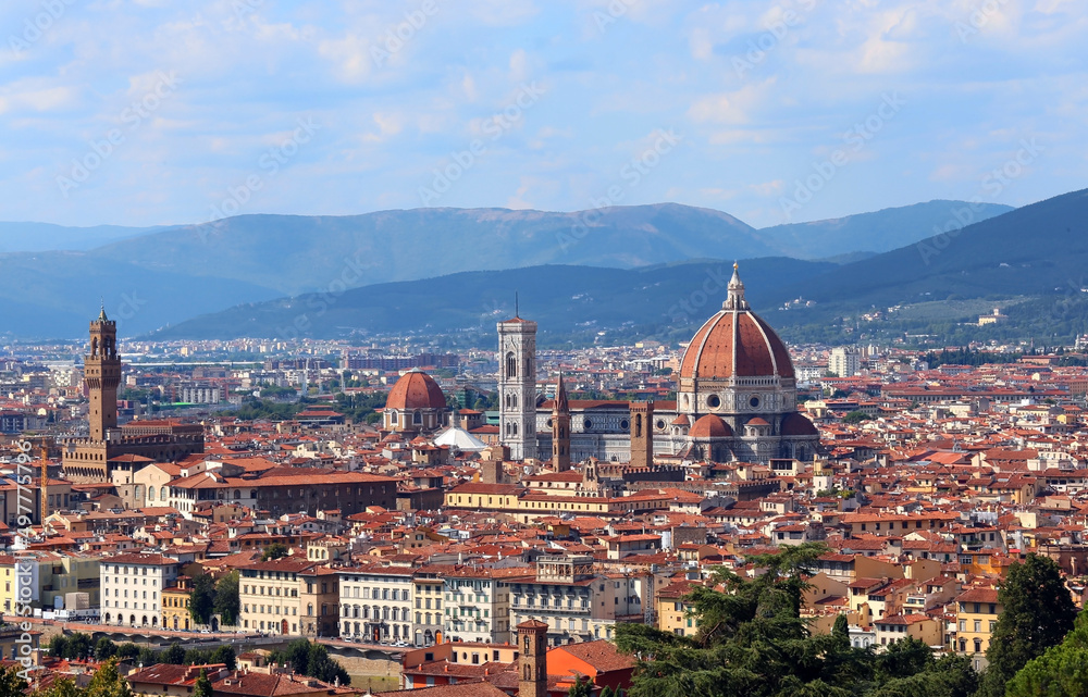 Panorama of Florence City in tuscany Region in Central of Italy and the big Dome with bright colors