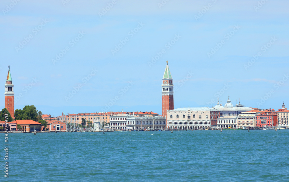 Bell towers of Saint George and Saint Mark in Venice Island in Italy