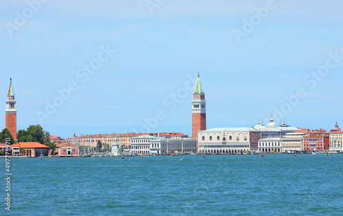 Bell towers of Saint George and Saint Mark in Venice Island in Italy