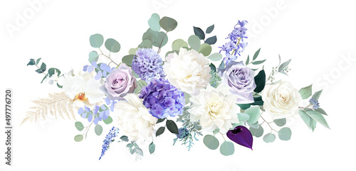 Canvas Print Pale purple rose, dusty mauve and lilac hyacinth, hydrangea, white dahlia, peony