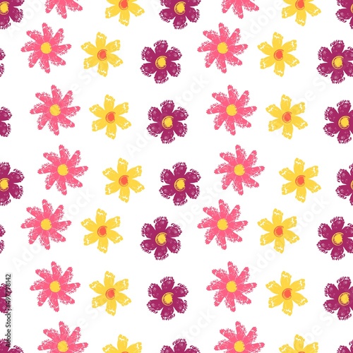 Seamless pattern with flowers from brush strokes. Vector illustration.