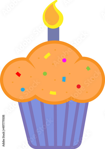 Blue muffin with candle and birthday sprinkles