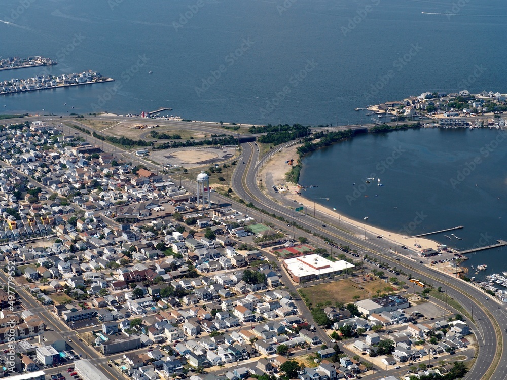 aerial view of roadway interchange