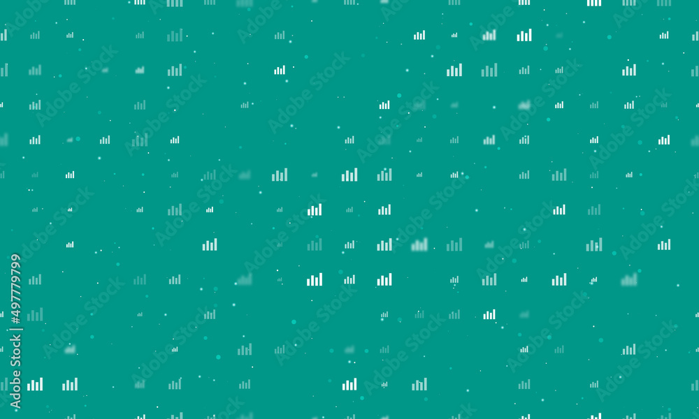 Seamless background pattern of evenly spaced white chart line symbols of different sizes and opacity. Vector illustration on teal background with stars Seamless background pattern of evenly spaced white chart line symbols of different sizes and opacity. Vector illustration on teal background with stars