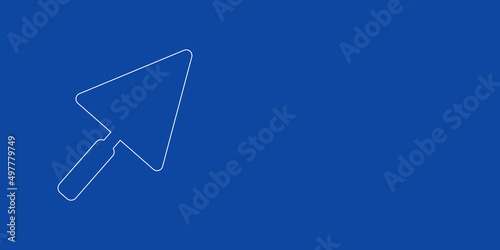 A large white outline trowel symbol on the left. Designed as thin white lines. Vector illustration on blue background