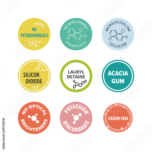 Chemical ingredients tag for cosmetic, label set