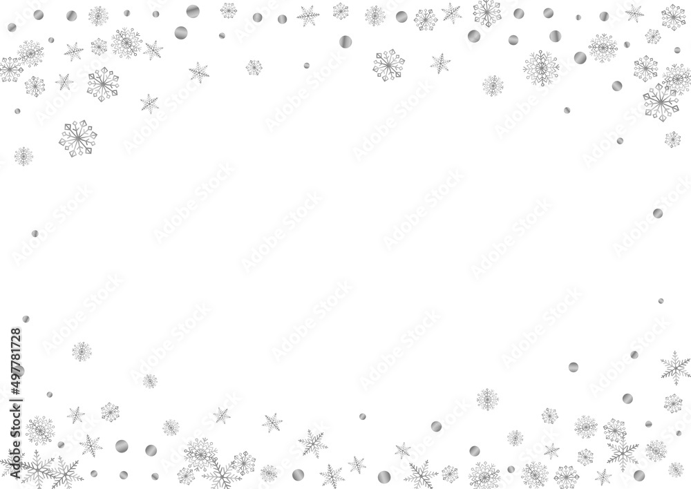 Silver Dot Background White Vector. Snow Happy Card. Grey Snowflake Drawn. Luminous Winter Pattern.