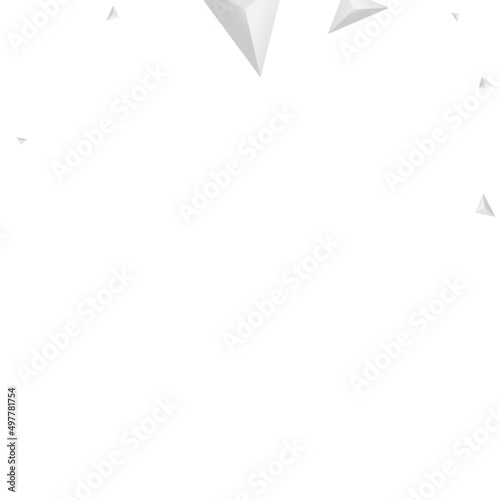 Silver Triangle Background White Vector. Polygon Shadow Template. Gray Shatter Banner. Shard Cover. Grizzly Crystal Tile. © Vlada Balabushka