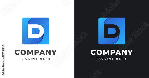 Letter D logo design template with square shape concept gradient element geometric