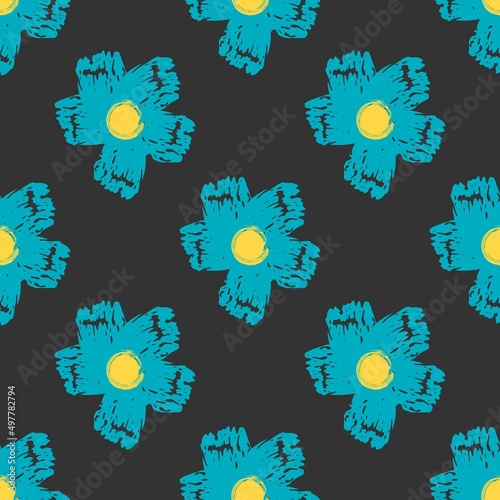 Seamless pattern with flowers from brush strokes. Vector illustration.