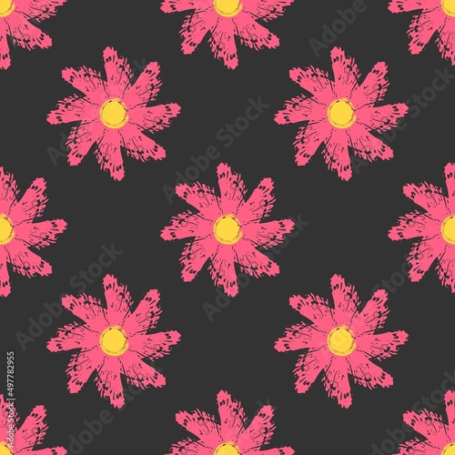 Seamless pattern with flowers from brush strokes. Vector illustration.