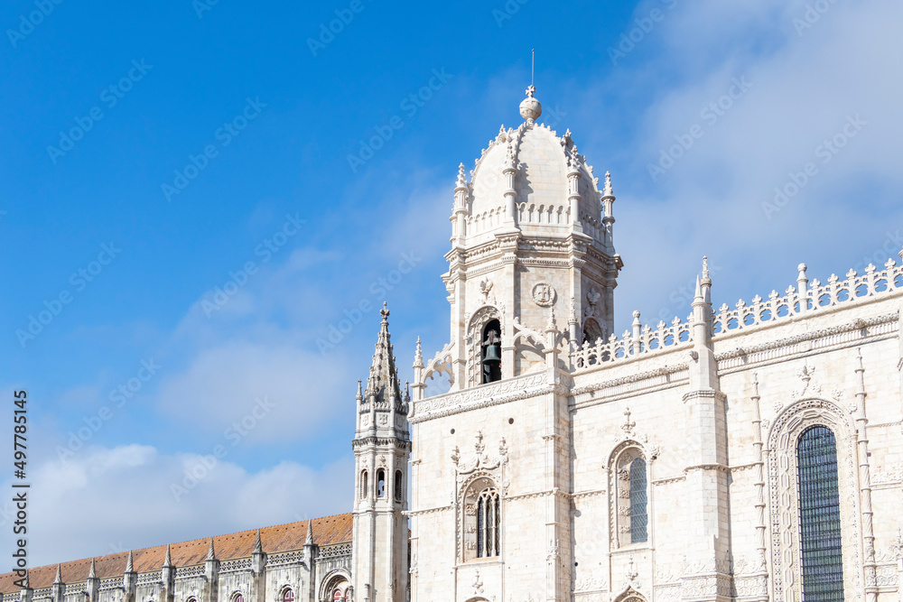 The Jeronimos Monastery or Hieronymites Monastery facade and courtyard parish of Belém, in the Lisbon municipality, Portugal