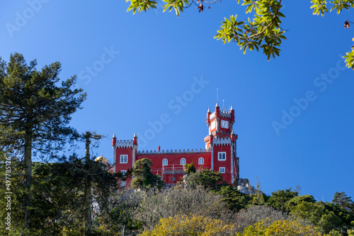 The Pena Palace, national monument in a clear day with blue sky, Portugal, Europe