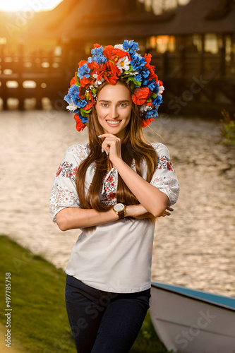 Beautiful girl in vyshyvanka.Ukrainian woman in national dress