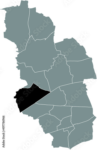 Black flat blank highlighted location map of the HORST DISTRICT inside gray administrative map of Gelsenkirchen, Germany