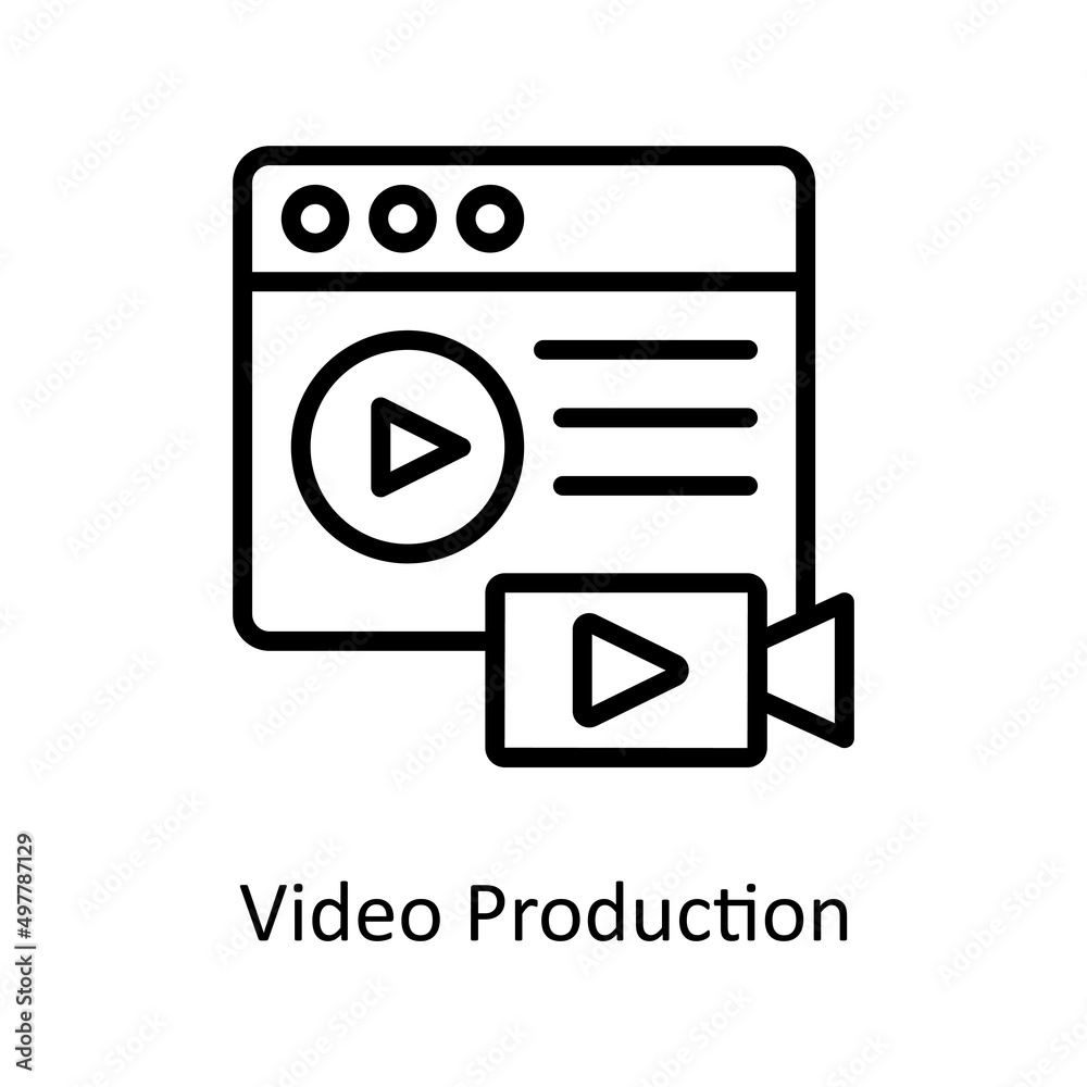 Video Production vector outline icon for web isolated on white background EPS 10 file Video Production vector outline icon for web isolated on white background EPS 10 file