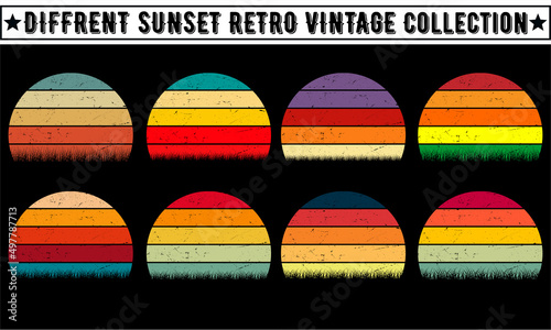 Retro Vintage Sunset Background Clipart Vector Illustration, sunset grass vintage striped clipart, 