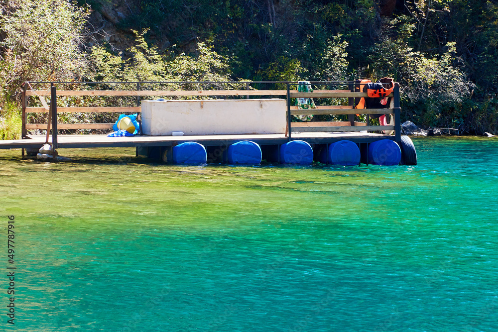 Fototapeta premium Floating Dock made with empty Plastic Barrels