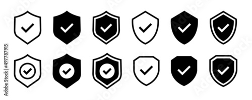Shield icon collection. Protect shield sign. Defense protect elements photo