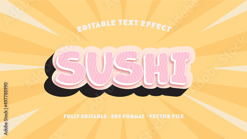 Sushi Editable Text Effect in Pink and Light Yellow Color Combination with Tuna Texture Line