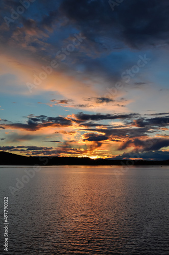 Colourful sunset over the lake in Sweden 