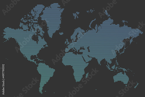 World map stripe pattern (line pattern). Blue transition. World map illustration