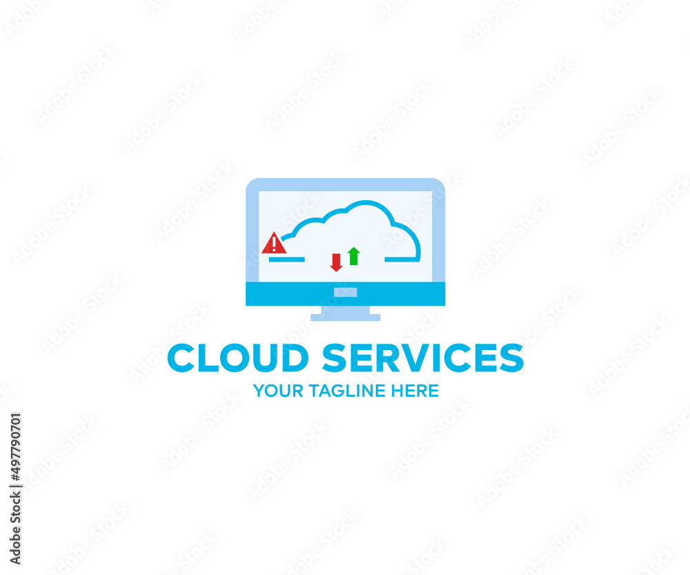 Cloud computing technology and online data storage logo design. Computer connects to internet server service for cloud data vector design and illustration. Cloud computing technology and online data storage logo design. Computer connects to internet server service for cloud data vector design and illustration.