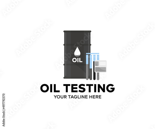 Oil test in Tube beaker experiment logo design. Test tube in laboratory vector design and illustration.