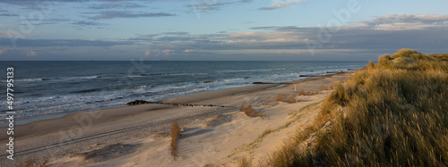Bilde på lerret Panoramic view to the wide sandy beach with beautiful dune landscape
