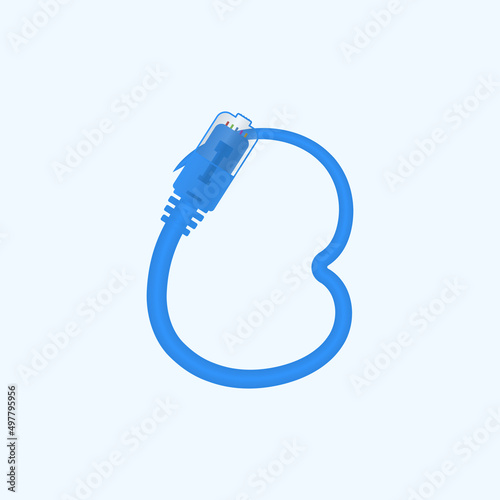 C letter made blue network cable. Vector ethernet rj45 digital cable design font for technology logo and headlines, digital logo, electrick bussines corporate identity and more