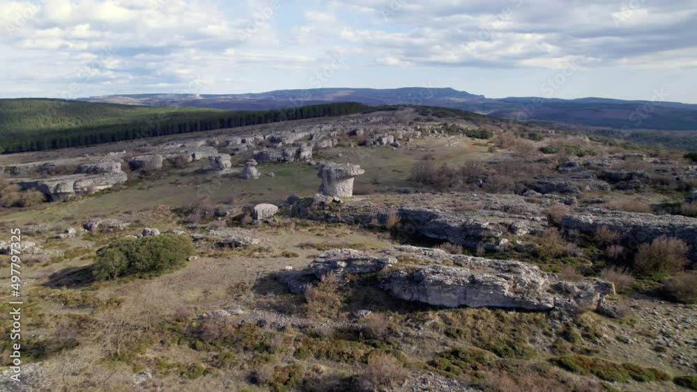 Aerial view of geological park of Las Tuerces in Palencia, Castilla y Leon, Spain,. High quality 4k footage Aerial view of geological park of Las Tuerces in Palencia, Castilla y Leon, Spain,. High quality 4k footage