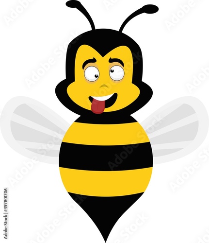 Vector illustration of a cartoon bee with a stupid and crazy expression, with his tongue sticking out
