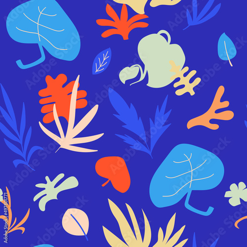 Tropical seamless leaves pattern. Vector illustration