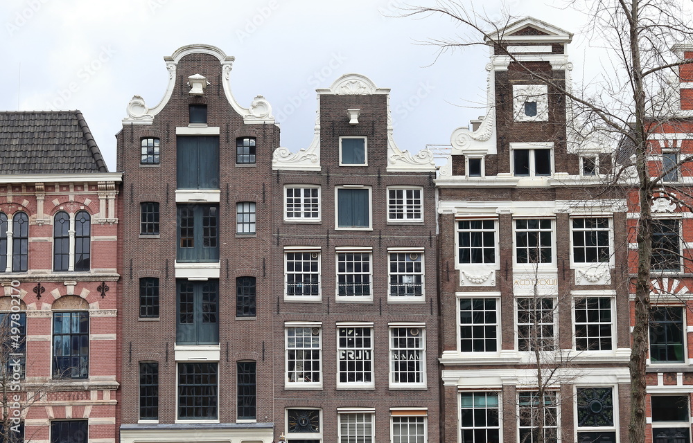 Amsterdam Oude Turfmarkt Street Historic Building Facades, Netherlands