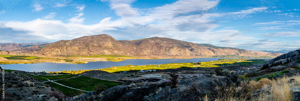 Sunset over the town of Osoyoos and  Osoyoos Lake in British Columbia, Canada