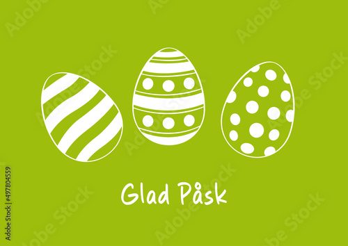 Swedish text Glad Påsk. Happy Easter vector lettering with easter eggs and background