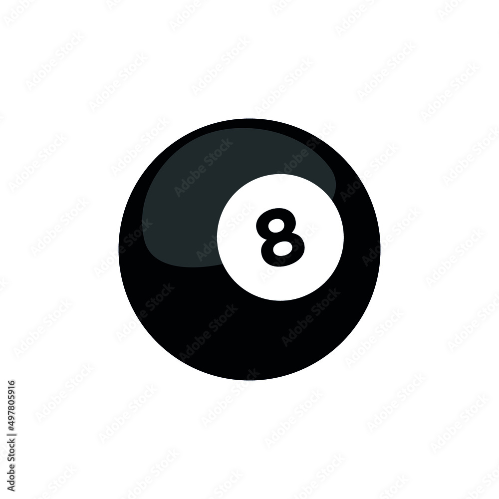 Billiard ball icon. Attribute of the game of billiards. Black ball with a number. Isolated vector illustration on a white background. Billiard ball icon. Attribute of the game of billiards. Black ball with a number. Isolated vector illustration on a white background.