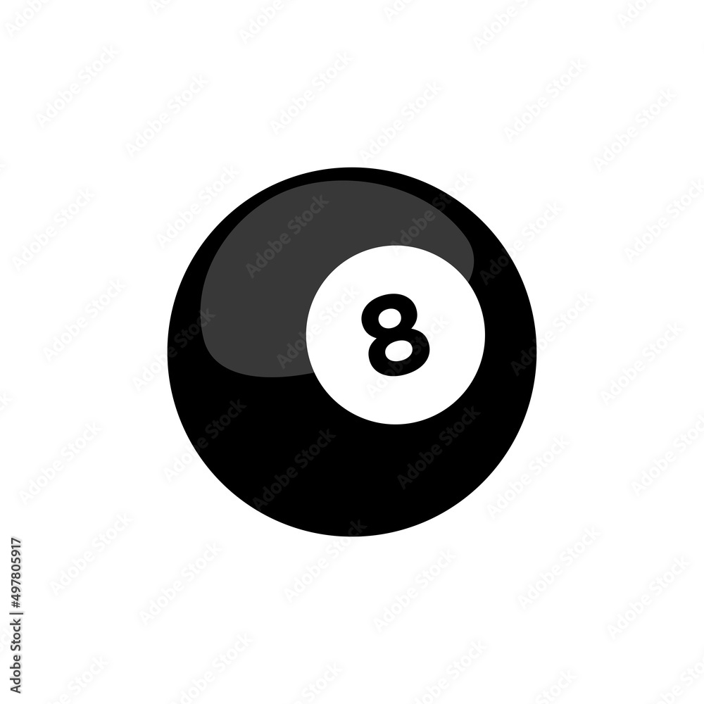 Billiard ball icon. Attribute of the game of billiards. Black ball with a number. Isolated raster illustration on a white background. Billiard ball icon. Attribute of the game of billiards. Black ball with a number. Isolated raster illustration on a white background.