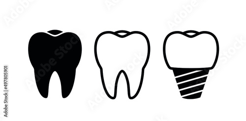 Tooth icons set. Human tooth. Symbol of doctor dentist and treatment. Isolated vector illustration on white background.
