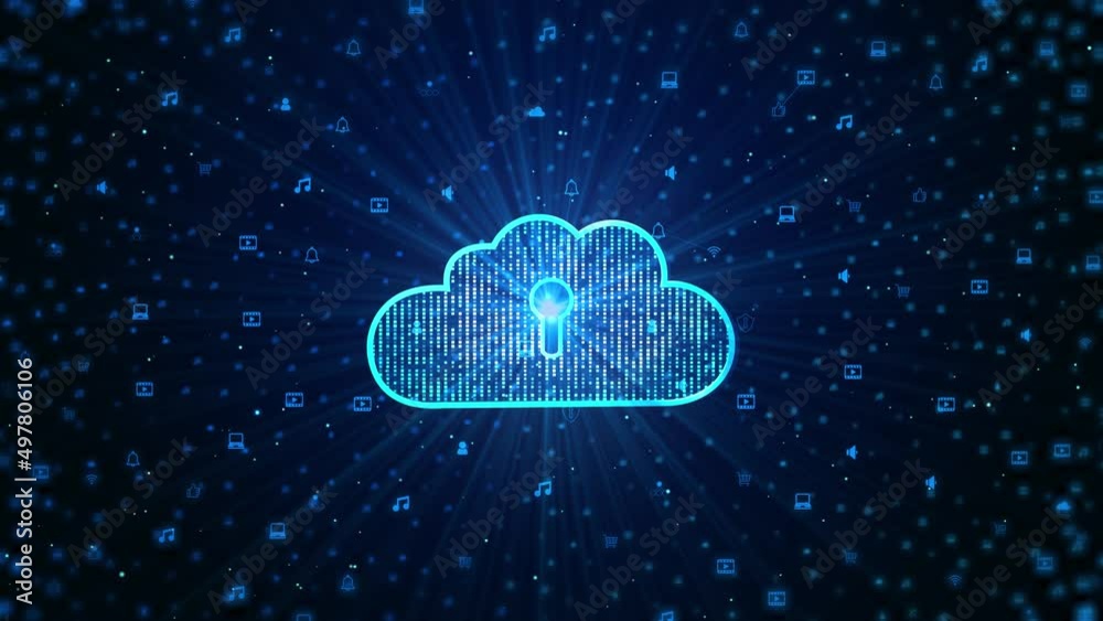 Digital cloud computing of futuristic and data technology of the internet and big data artificial intelligence, Cloud computing technology and online data storage data sharing. Cyber security.