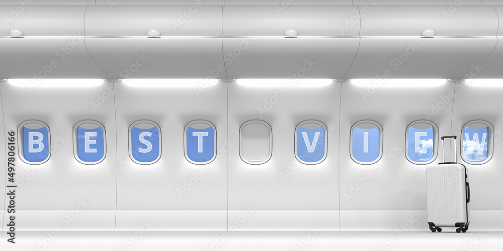 Plane portholes with BEST VIEW text, 3d rendering Plane portholes with BEST VIEW text, 3d rendering