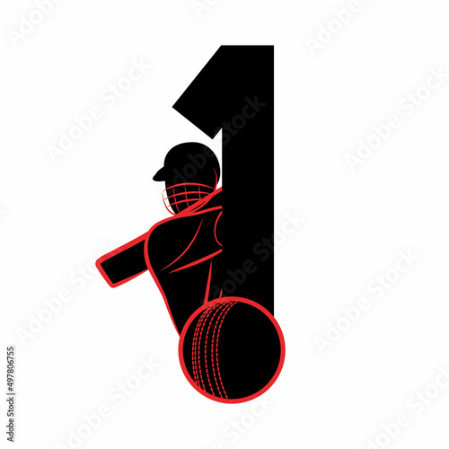 Modern 1 Number with Cricket Sports Logo Template Design. Cricket player logo design. Cricket batting vector design. Batsman logotype, Vector logo for Cricket game, Cricket logo