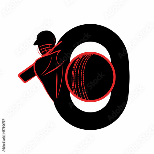 Modern 0 Number with Cricket Sports Logo Template Design. Cricket player logo design. Cricket batting vector design. Batsman logotype, Vector logo for Cricket game, Cricket logo