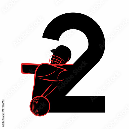 Modern 2 Number with Cricket Sports Logo Template Design. Cricket player logo design. Cricket batting vector design. Batsman logotype, Vector logo for Cricket game, Cricket logo