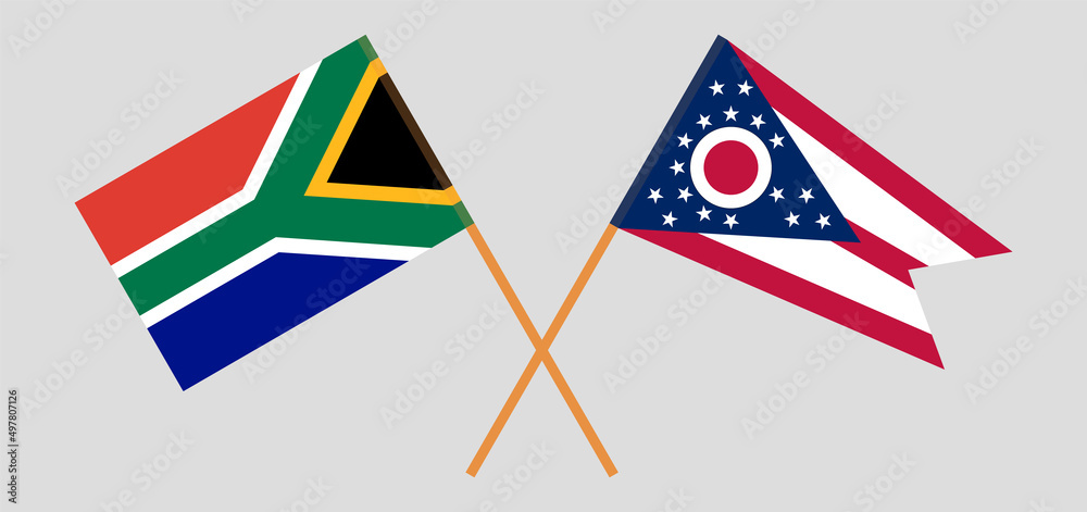 Crossed flags of South Africa and the State of Ohio. Official colors. Correct proportion Crossed flags of South Africa and the State of Ohio. Official colors. Correct proportion