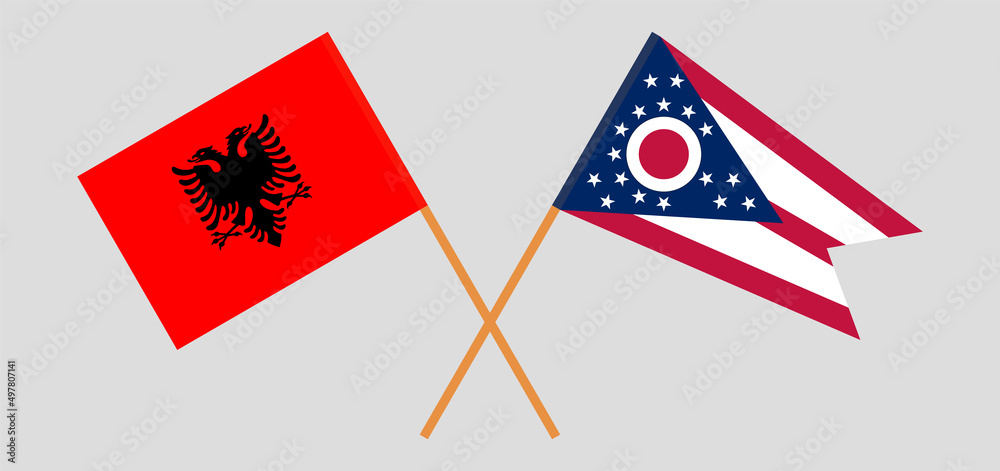 Crossed flags of Albania and the State of Ohio. Official colors. Correct proportion Crossed flags of Albania and the State of Ohio. Official colors. Correct proportion