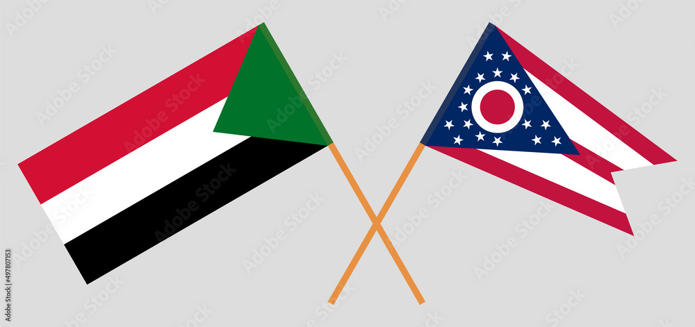 Crossed flags of the Sudan and the State of Ohio. Official colors. Correct proportion Crossed flags of the Sudan and the State of Ohio. Official colors. Correct proportion