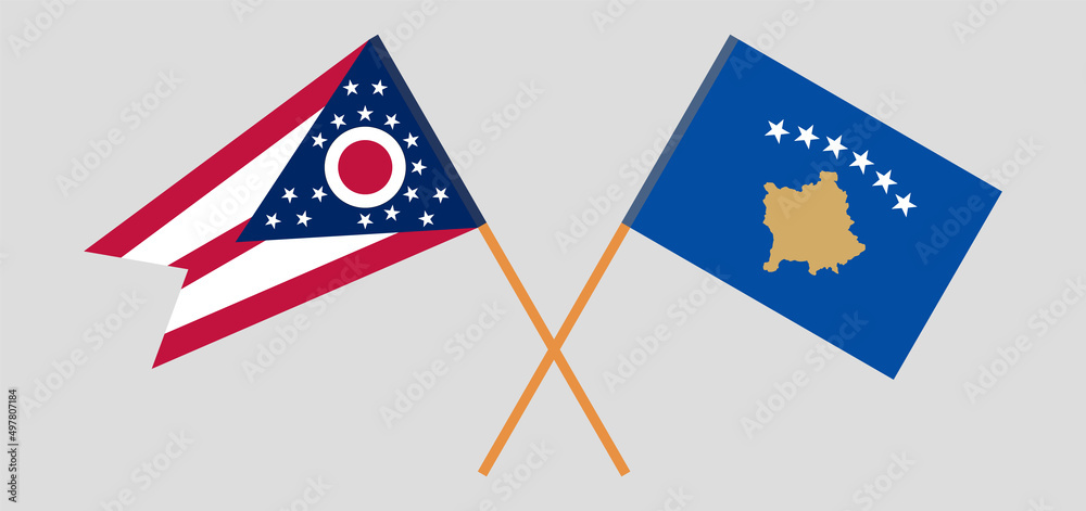 Crossed flags of the State of Ohio and Kosovo. Official colors. Correct proportion Crossed flags of the State of Ohio and Kosovo. Official colors. Correct proportion