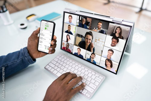 African American Watching Video Conference Business