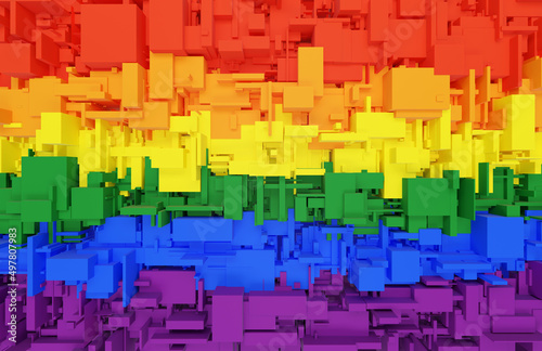 A wall formed by squares painted in the color of the lgbtq flag. Modern geometric background © valyalkin